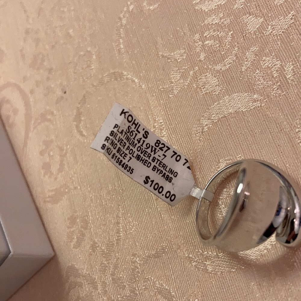 Beautiful ladies Platinum over sterling silver polish bypass ring, size 7,  $100 - Picture 3 of 4